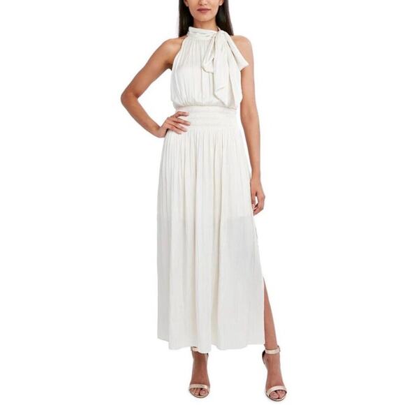 BCBGMAXAZRIA Broomstick Satin Pleated Smocked Halter Maxi Dress XS NEW - Picture 1 of 8